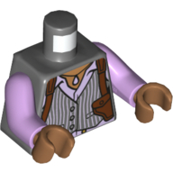 Lego Torso Vest with White Pinstripes, Lavender Shirt and Reddish Brown Shoulder Holster Print (Barbara Gordon), Lavender Arms, Medium Nougat Hands / Dark Bluish Gray