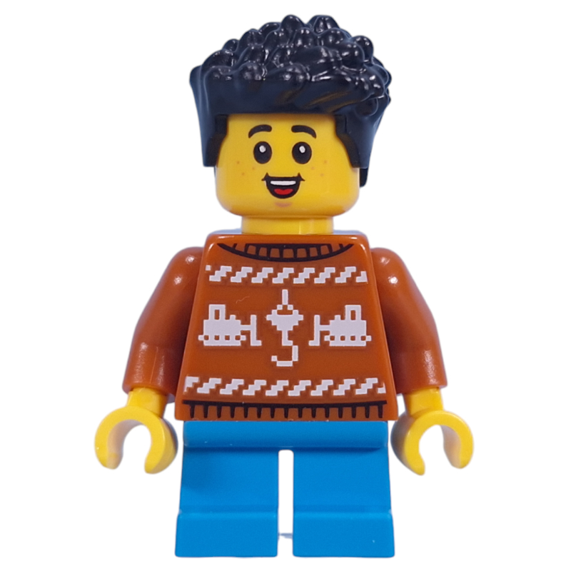 Lego Kid, Dark Orange Sweater, Dark Azure Legs, Black Hair
