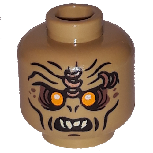 Lego Minifig Head Hobbit Orc, Orange Eyes Print [Blocked Open Stud] / Dark Tan