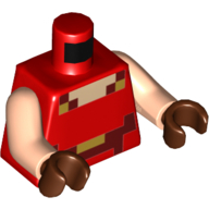 Lego Torso Pixelated Dark Red, Light Nougat, and Gold Squares Print, Light Nougat Arms, Reddish Brown Hands / Red