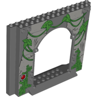 Lego Panel 4 x 16 x 10 with Vines, Leaves, Red Button print / Dark Bluish Gray