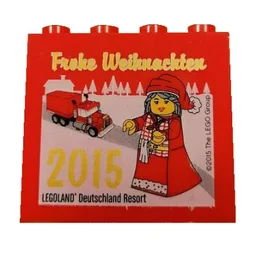 Brick 2 x 4 x 3 with 'LEGOLAND Deutschland Resort Frohe Weihnachten 2015' Print / Red