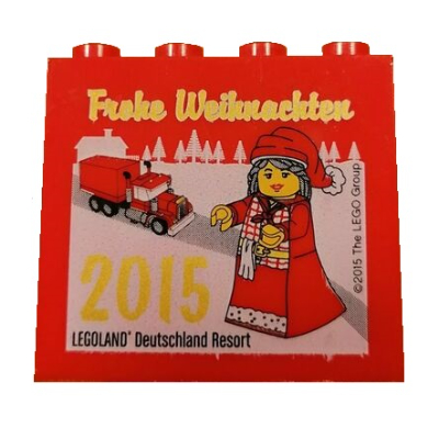Lego Brick 2 x 4 x 3 with 'LEGOLAND Deutschland Resort Frohe Weihnachten 2015' Print / Red