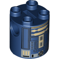 Lego Brick Round 2 x 2 x 2 Robot Body, Axle Holder '+' Orientation with Black, Silver, and Tan Astromech Droid Print