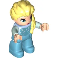 Duplo Figure with Hair with Braid over Left Shoulder, Medium Azure Legs, White Icicles on Chest Print (Elsa) / Medium Azure