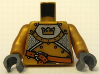 Lego Torso Castle Fantasy Era Gold Knight Armor with Crown, Dark Orange Belt with Silver Buckle Pattern / Pearl Gold Arms / Dark Bluish Gray Hands
