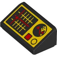 Brick Sloped 30° 1 x 2 x 2/3 with Yellow Control Panel, Grid with Red Marker, Radar, Buttons Print / Black
