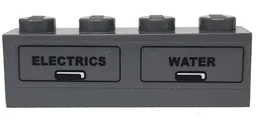 Brick 1 x 4 with Black 'ELECTRICS' and 'WATER' Pattern (Sticker) - Set 7938