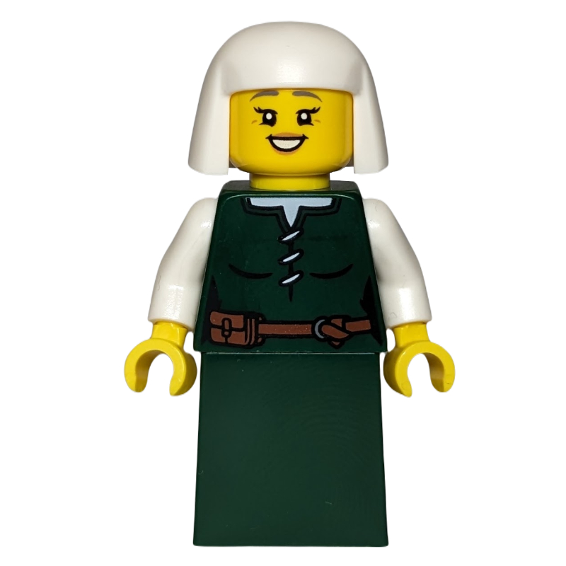 Lego Castle Woman, Dark Green Dress, White Headdress