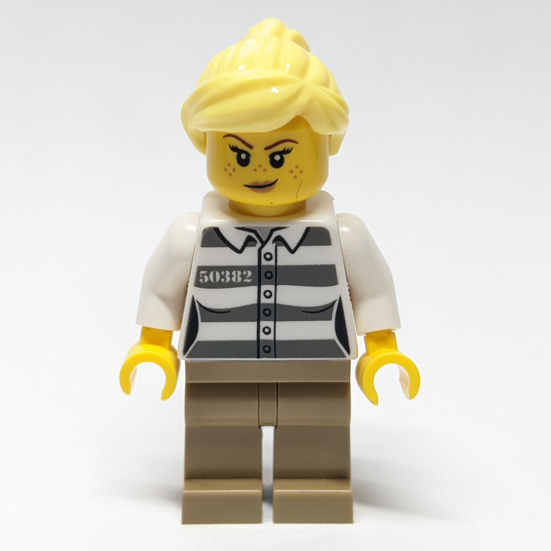 Lego Criminal, Prison Shirt, Dark Tan Legs, Bright Light Yellow Hair