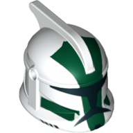Lego Helmet Clone Trooper Phase 1, with Side Holes, Dark Green Highlights Print (Clone Commander Gree) / White