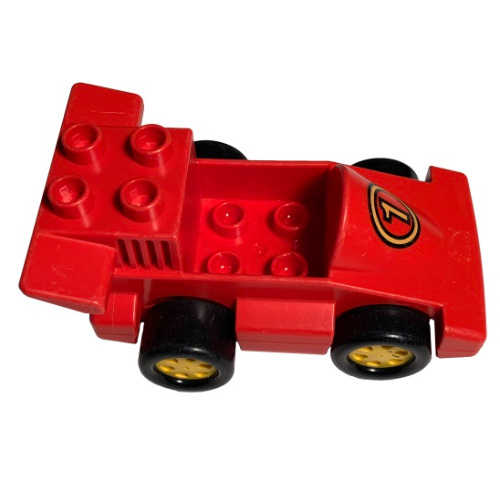 Lego Duplo Car Formula One with Red Base and Yellow Number 1 Print / Red