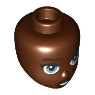 Lego Minidoll Head, Medium Blue Eyes, Stern, Open Mouth / Reddish Brown
