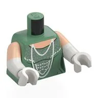 Torso, Dual Molded Arms, Dress, Dark Green Creases, Sand Blue Decorations, White Pearl Necklace Print, Light Nougat Sleeves Pattern, White Arms and Hands / Sand Green