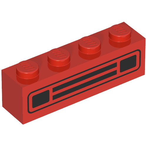 Lego Brick 1 x 4 with Bottom Tubes, Lowered Center Cross Support with Black Car Grill Print / Red