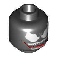 Lego Minifig Head Venom, White Eyes, White Teeth, Red Tongue Print [Hollow Stud] / Black