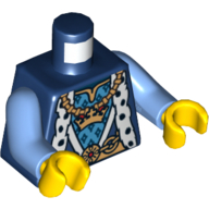 Lego Torso Robe with Fur Trim and Gold Chain with Crown Print, Medium Blue Arms, Yellow Hands / Dark Blue