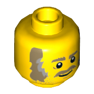Lego Minifig Head Chef Enzo / Horace, Dark Tan Eyebrows, Moustache, Dark Tan and Gray Sideburns, Stubble and White Pupils Print / Yellow