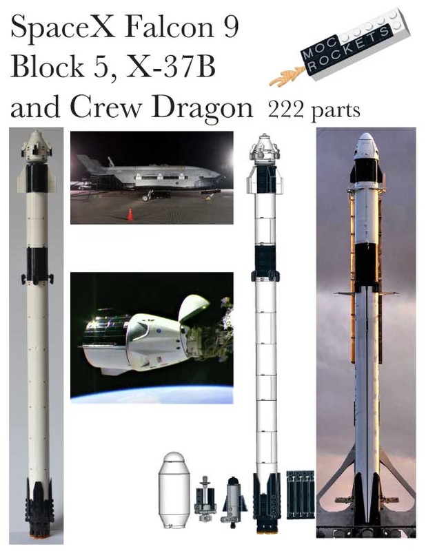 Lego SpaceX Falcon 9 Block 5 Crew Dragon with X-37B (Saturn V scale)