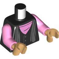 Lego Torso Jacket, Dark Bluish Grey Scarf, Bright Ponk Shirt print, Bright Pink Arms, Warm Tan Hands / Black