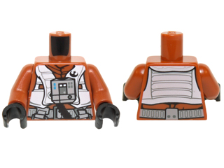 Lego Torso SW Resistance Pilot Flight Suit with Straps and Black Hose Pattern / Dark Orange Arms / Black Hands