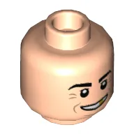 Minifig Head Harry Lime, Large Eyebrows, Mean Grin, Teeth, Gold Tooth Print / Light Nougat