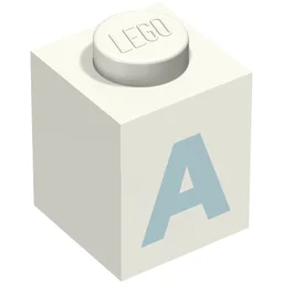 Brick 1 x 1 with Blue 'A' Print (Bold Font) / White