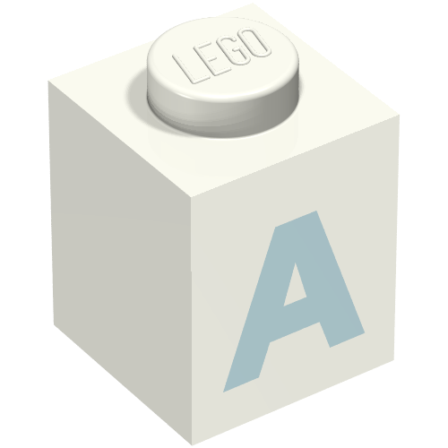 Lego Brick 1 x 1 with Blue 'A' Print (Bold Font) / White