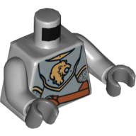 Lego Torso Armor Breastplate with Gold Lion Head, Belt Front and Back Print, Light Bluish Gray Arms, Dark Bluish Gray Hands / Light Bluish Gray