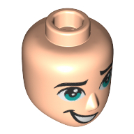 Lego Minidoll Head Male Dark Turquoise Eyes, Crooked Smile, Teeth / Light Nougat