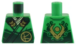 Torso Robe Dark Green Straps, Gold Buckles, Ninjago Logogram Letter L and Dragon Head and Orb on Back Pattern / Bright Green