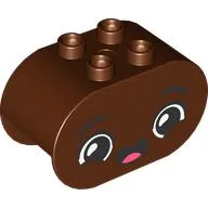 Duplo Brick 2 x 4 x 2 Rounded Ends with Very Happy Face, Open Mouth Smile Print / Reddish Brown
