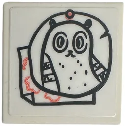 Tile, Modified 2 x 2 Inverted with Black Animal Drawing with Face, Coral Pin and Flower Petal Poster Pattern (Sticker) - Set 76781