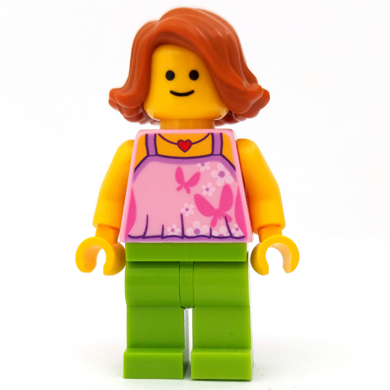 Lego Bright Pink Torso, Lime Legs, Dark Orange Hair