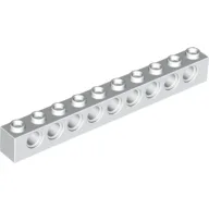 Technic Brick 1 x 10 [9 Pin Holes] / White