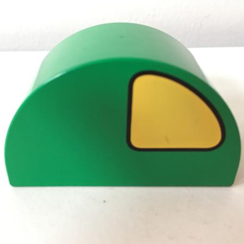 Lego Duplo Brick 2 x 4 x 2 Curved Top with Yellow Quarter Circle on Both Sides Print / Green