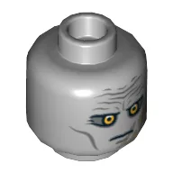 Minifig Head Darth Malgus, Yellow Eyes, Wrinkled Brow, Scar Print [Blocked Open Stud] / Light Bluish Gray