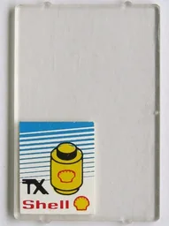 Glass for Window 1 x 4 x 5 with 'TX', Shell Logo and Yellow 1 x 1 Round Brick on Blue Striped Background Pattern (Sticker) - Set 6378 / Trans-Clear