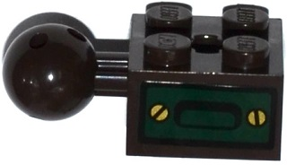 Lego Technic, Brick Modified 2 x 2 with Ball Joint and Axle Hole with 6 Holes in Ball with Dark Green Hatch with 2 Gold Screws Pattern (Sticker) - Set 70735