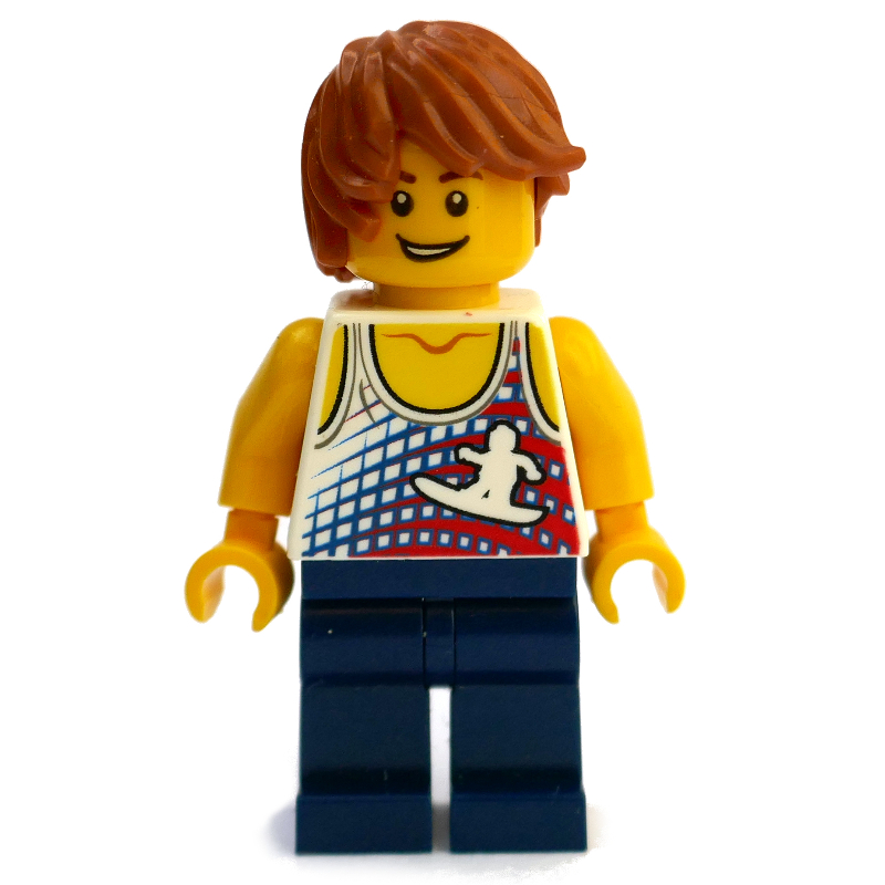 Lego White Torso, Dark BLue Legs, Dark Orange Hair