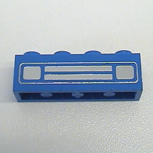 Lego Brick 1 x 4 with Bottom Tubes, Lowered Center Cross Support with Chrome Silver Car Grill Print [Undetermined] / Blue