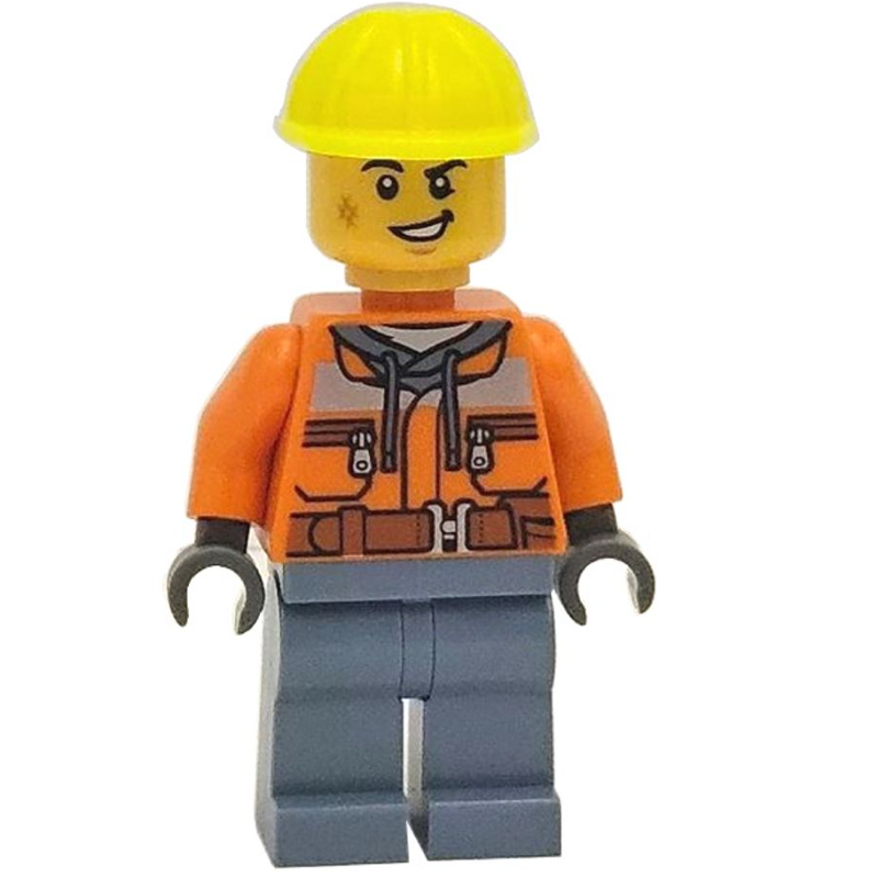 Lego Man, Orange Safety Jacket, Sand Blue Legs, Vibrant Yellow Hard Hat
