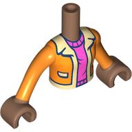 Lego Minidoll Torso Girl with Orange Jacket, Tan Color, Dark Pink Sweater, Medium Brown Hands / Medium Brown