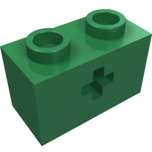 Lego Technic Brick 1 x 2 with Axle Hole Type 1 [+ Opening] and Bottom Ridges / Green