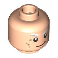 Lego Minifig Head Magneto, White Eyebrows, Wrinkles, Determined Smirk / Angry Teeth Print / Light Nougat