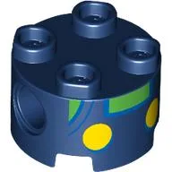 Brick Round 2 x 2, Pin Holes with Baby Luigi Torso, Green Shirt, Yellow Buttons Print