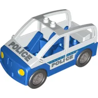 Duplo Car with 2 Studs on Roof, Blue Base and Silver 'POLICE' Print / White
