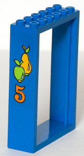 Lego Door, Frame 2 x 6 x 7 with Pear, Apple and Number 5 Pattern (Sticker) - Set 3676