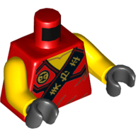 Lego Torso Robe with Black Sash with Asian Characters Print (Kai), Yellow Arms, Black Hands / Red