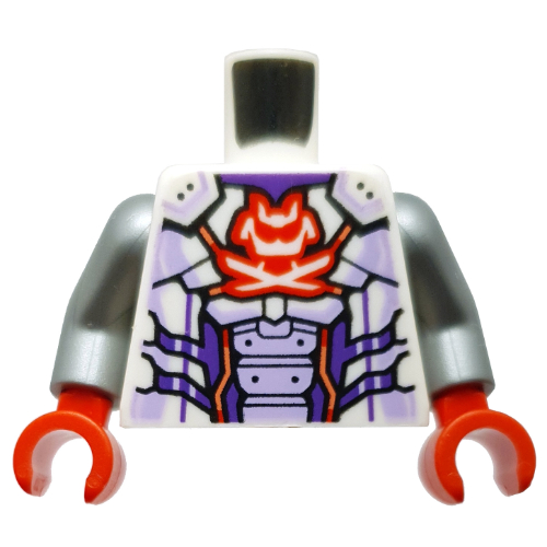 Lego Torso, Red Samurai, Swords, Dark Purple/Lavender Armor print, Flat Silver Arms, Red Hands / White
